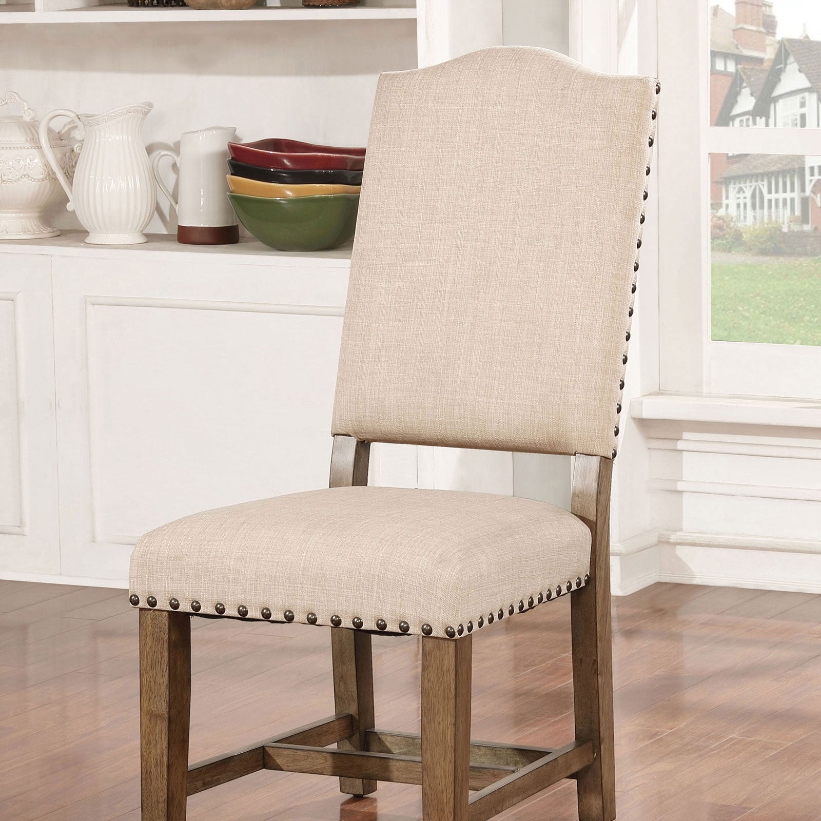 Julia 5 Piece Transitional Style Round Dining Set in Light Oak